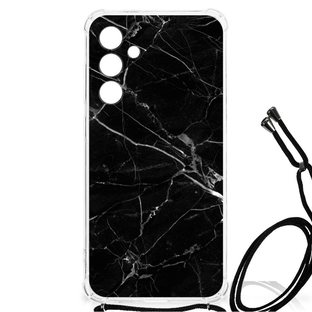 Samsung Galaxy A55 Anti-Shock Hoesje Marmer Zwart - Origineel Cadeau Vader
