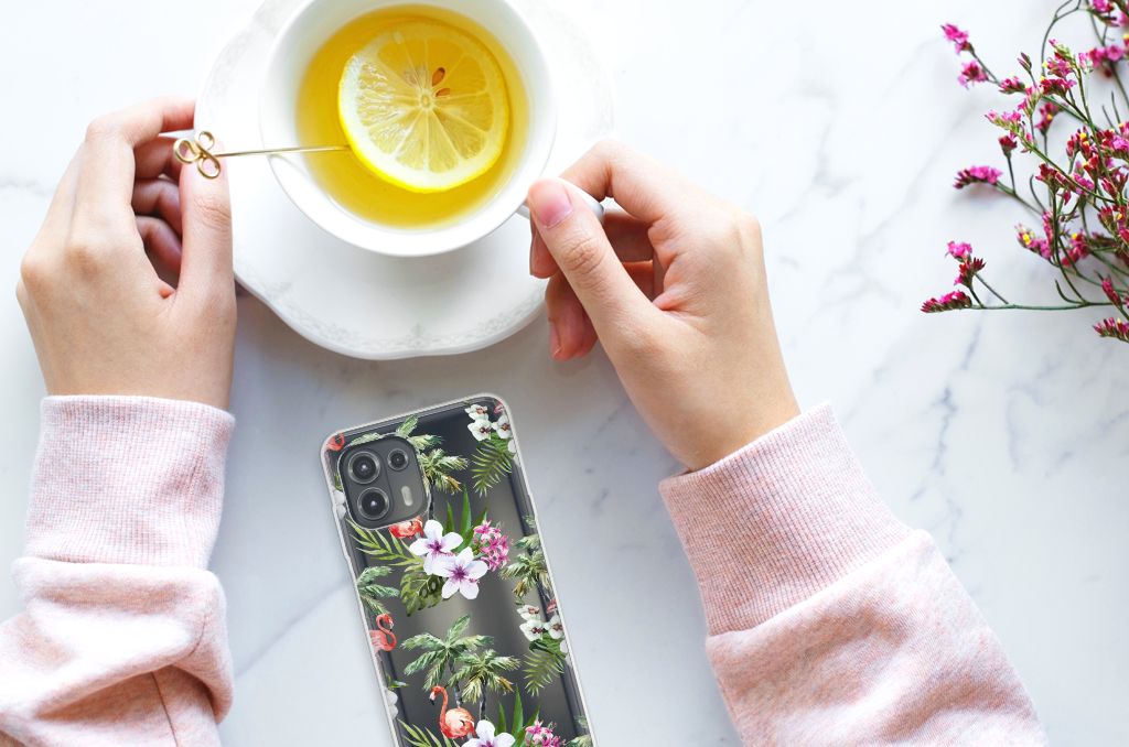 Motorola Edge 20 Lite TPU Hoesje Flamingo Palms B2C Telecom