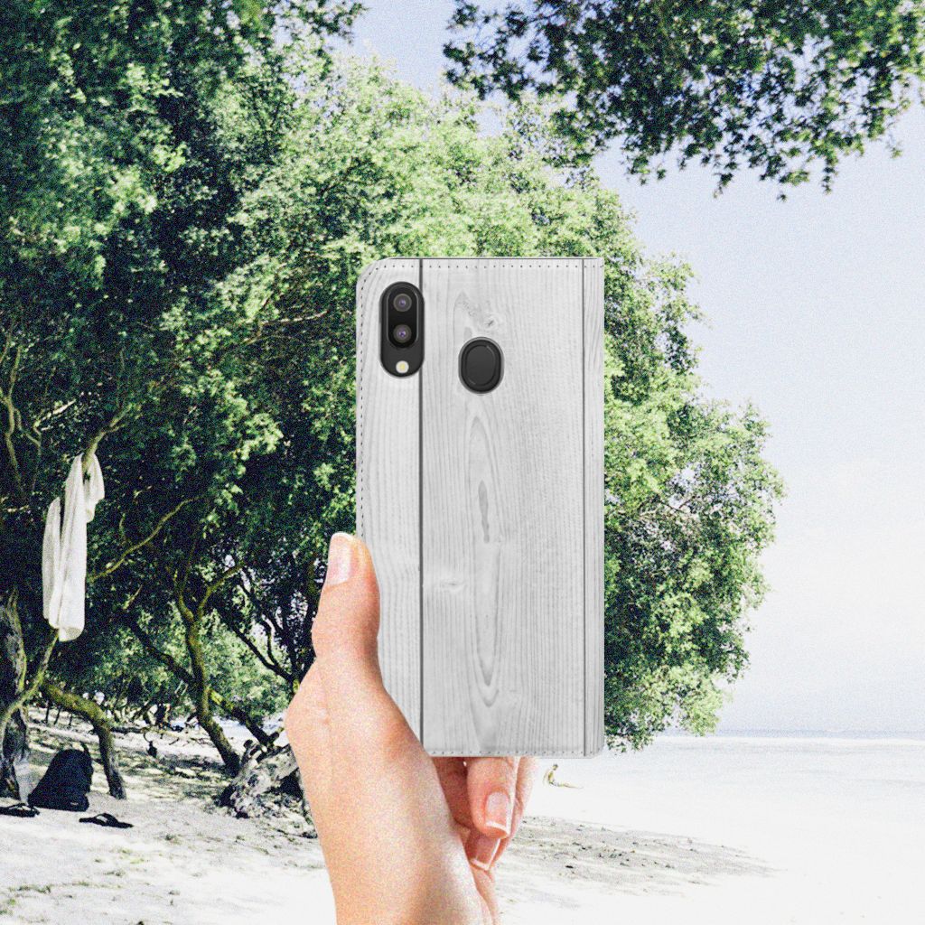 Samsung Galaxy M20 Book Wallet Case White Wood