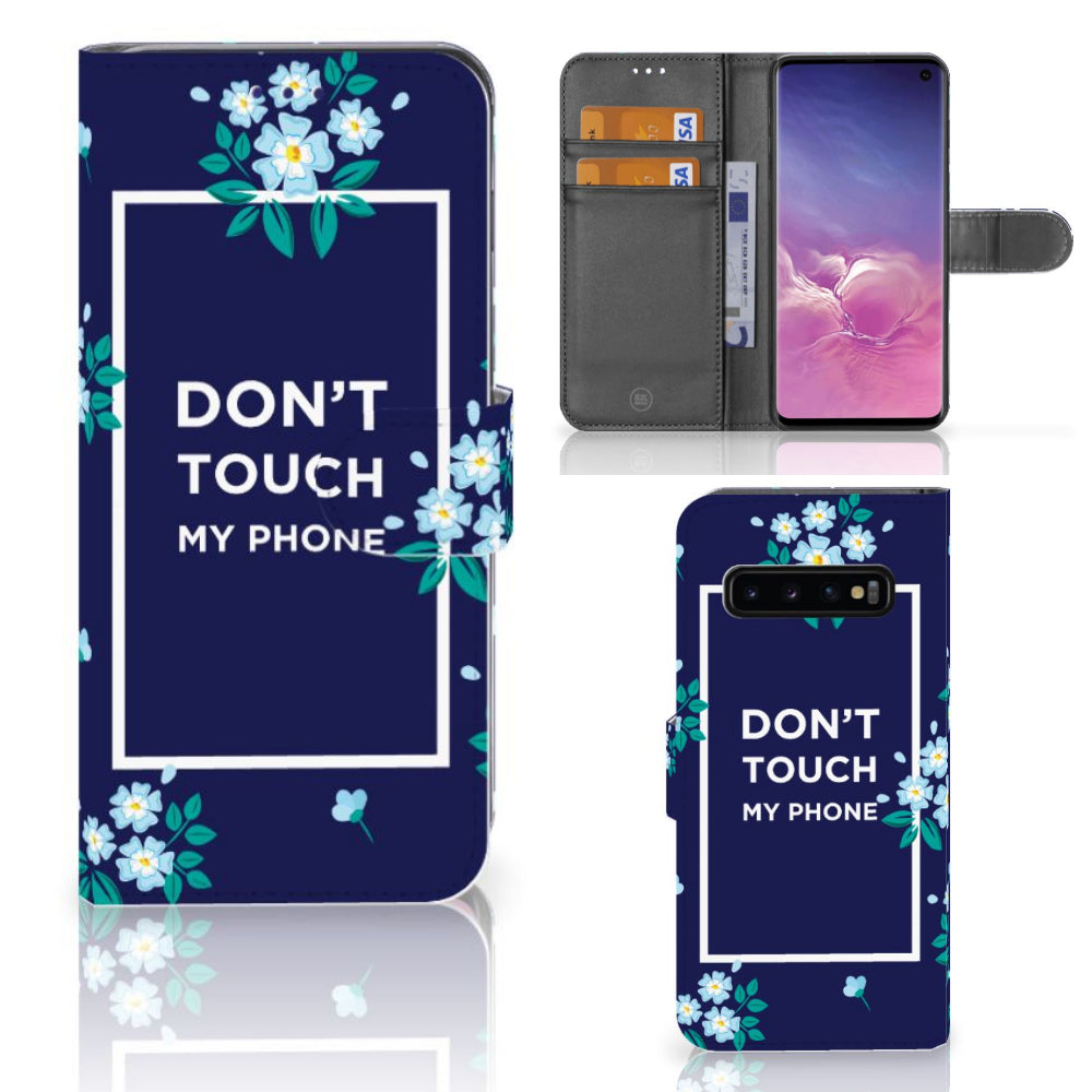 Samsung Galaxy S10 Portemonnee Hoesje Flowers Blue DTMP