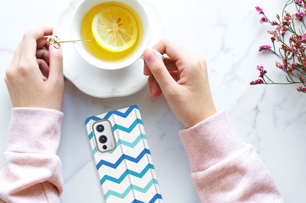 OnePlus 9 Hoesje met Magneet Zigzag Blauw - B2C Telecom