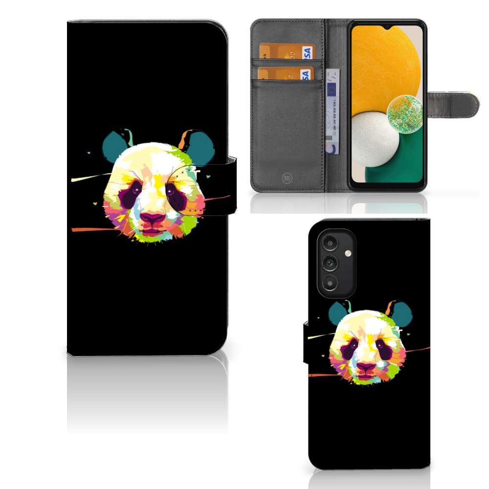 Samsung Galaxy A14 4G Leuk Hoesje Panda Color met kleurrijke panda design en pasjes compartiment.