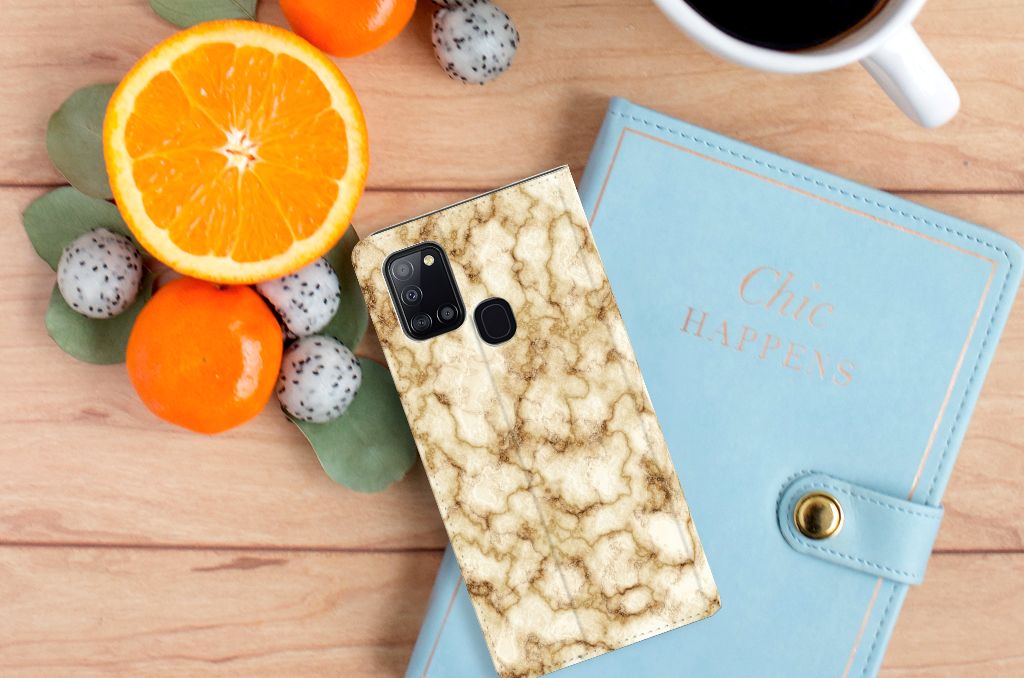 Samsung Galaxy A21s Standcase Marmer Goud - B2C Telecom
