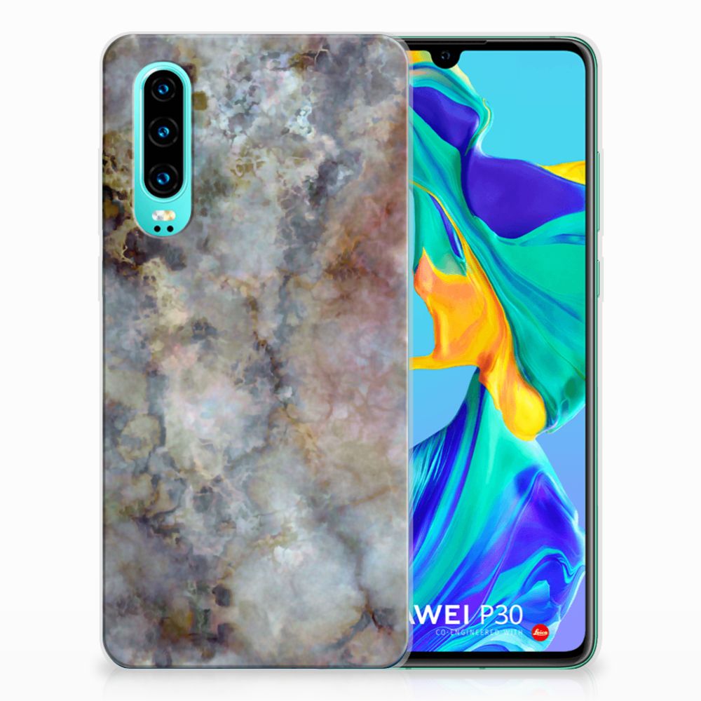 Huawei P30 TPU Siliconen Hoesje Marmer Grijs