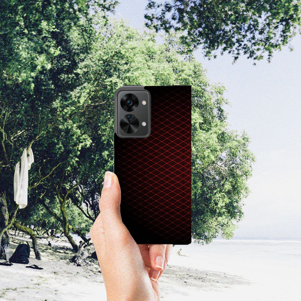 OnePlus Nord 2T Hoesje met Magneet Geruit Rood - B2C Telecom
