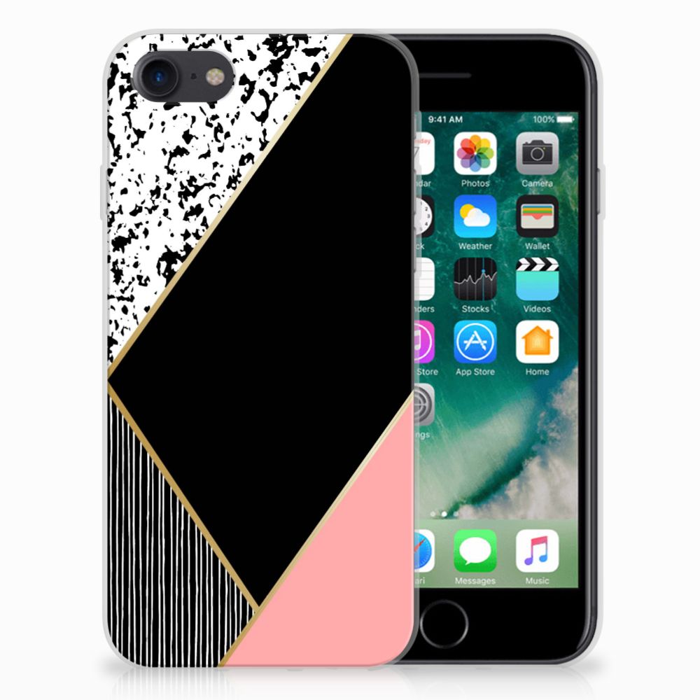 iPhone SE 2022 | SE 2020 | 8 | 7 TPU Hoesje Zwart Roze Vormen