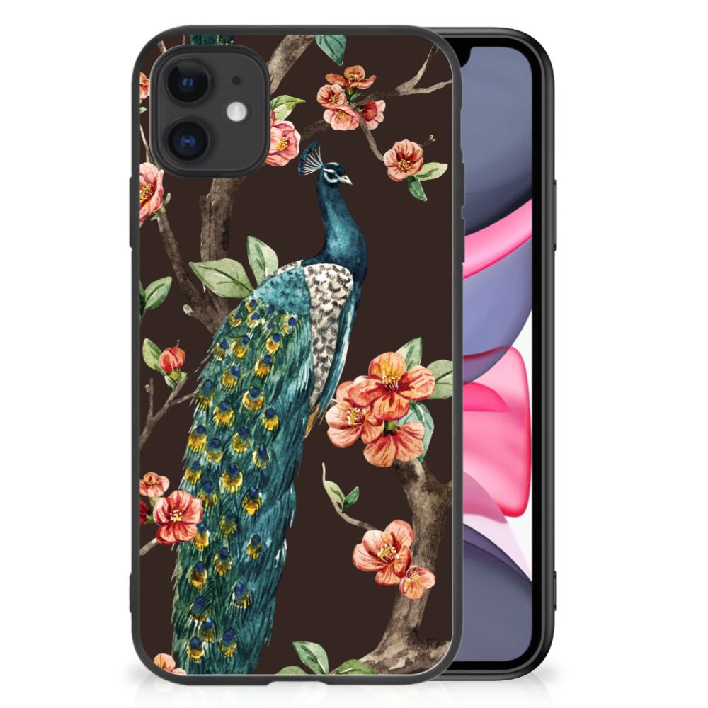 iPhone 11 Dierenprint Telefoonhoesje Pauw met Bloemen