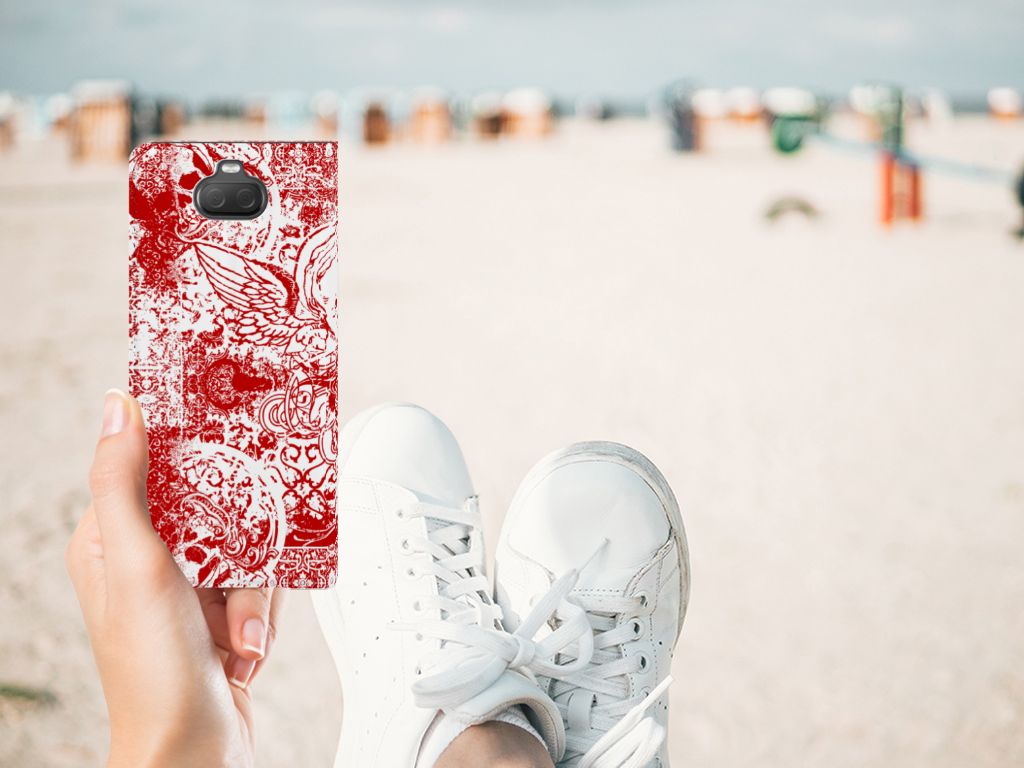 Mobiel BookCase Sony Xperia 10 Angel Skull Rood
