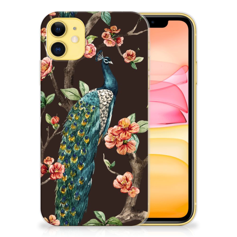 Apple iPhone 11 TPU Hoesje Pauw met Bloemen