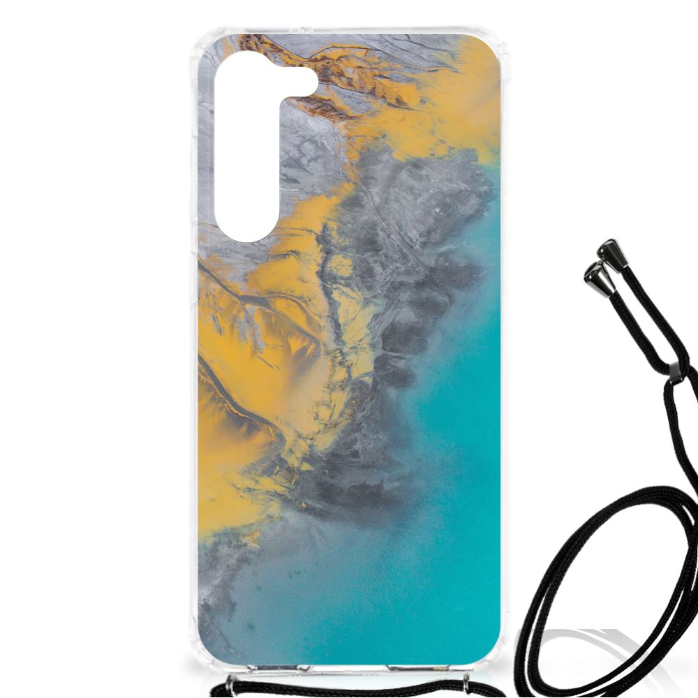 Samsung Galaxy S23 Plus Anti-Shock Hoesje Marble Blue Gold