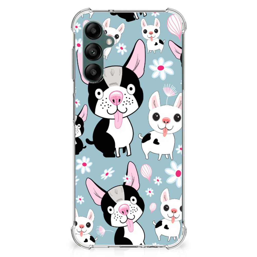 Samsung Galaxy A14 5G/4G Case Anti-shock Hondjes met schattige hondjes op een blauwe achtergrond.