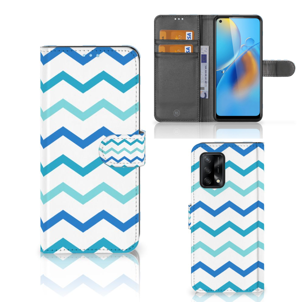 OPPO A74 4G Telefoon Hoesje Zigzag Blauw