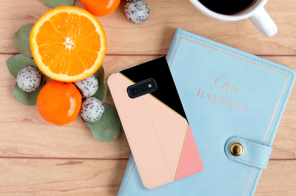 Samsung Galaxy S10e Stand Case Zwart Roze Vormen