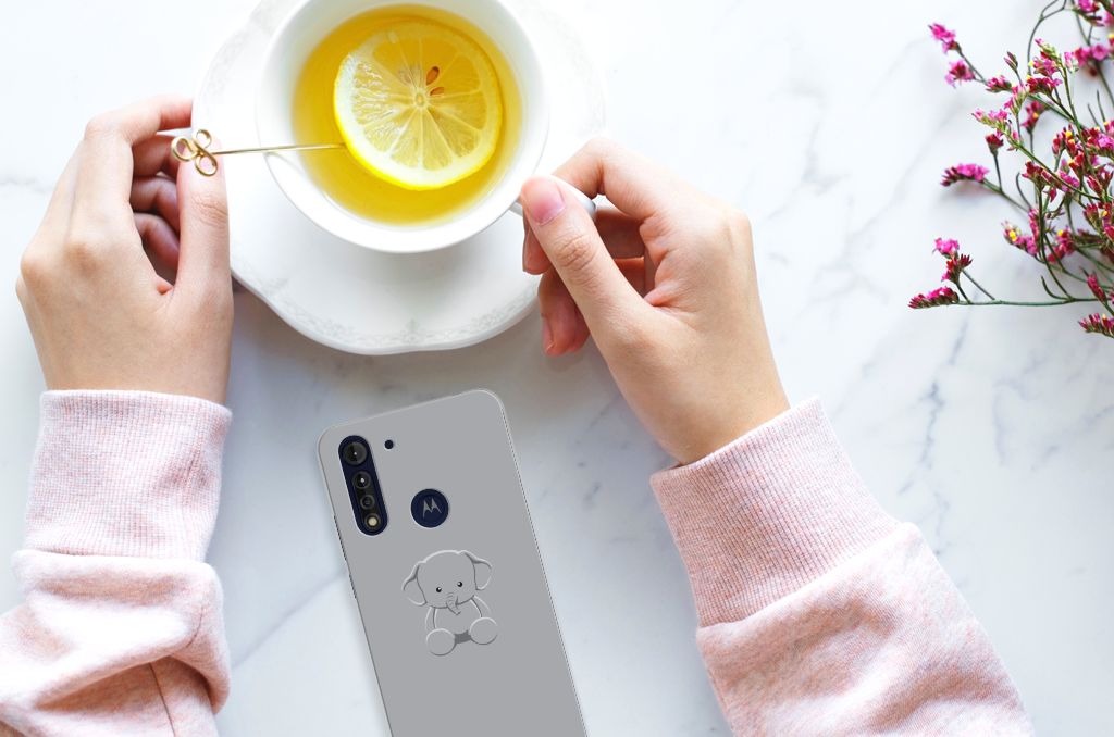 Motorola Moto G8 Power Lite Telefoonhoesje met Naam Grijs Baby Olifant B2C Telecom