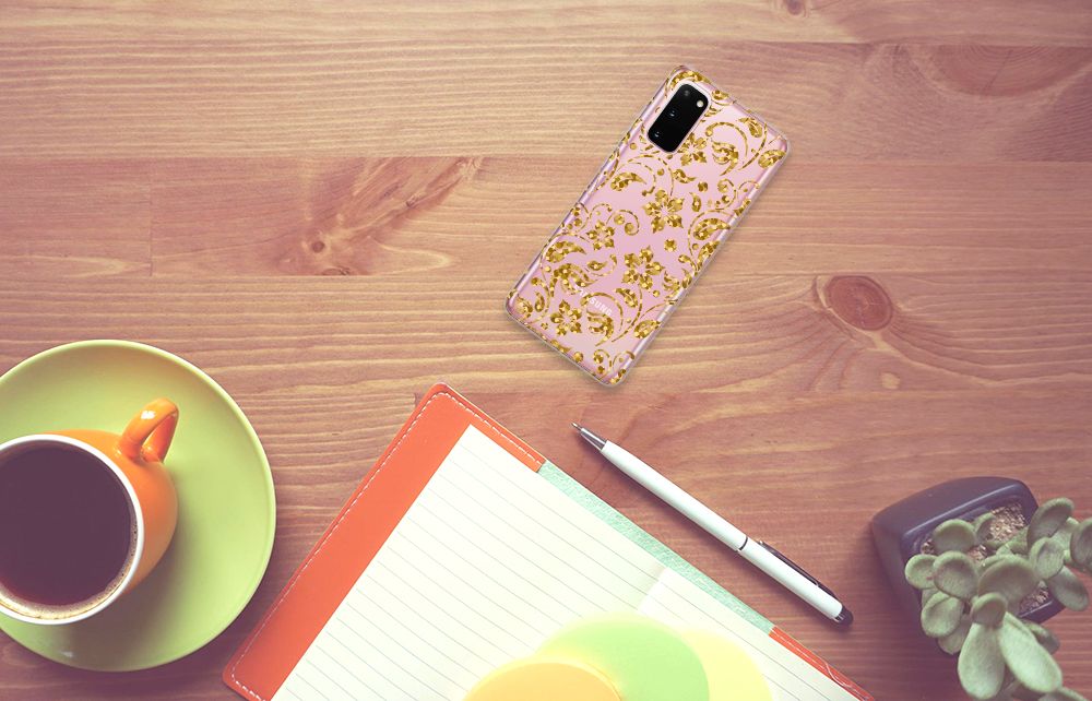 Samsung Galaxy S20 TPU Case Gouden Bloemen B2C Telecom