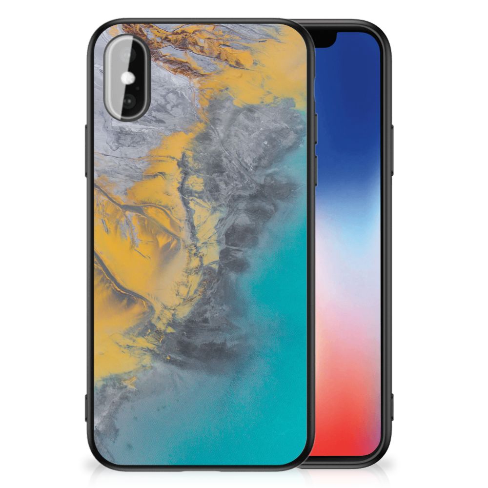 iPhone X | Xs Marmeren Print Telefoonhoesje Marble Blue Gold