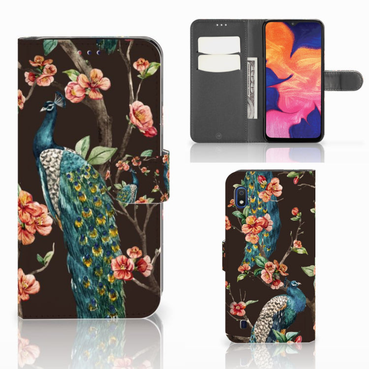 Samsung Galaxy A10 Telefoonhoesje met Pasjes Pauw met Bloemen