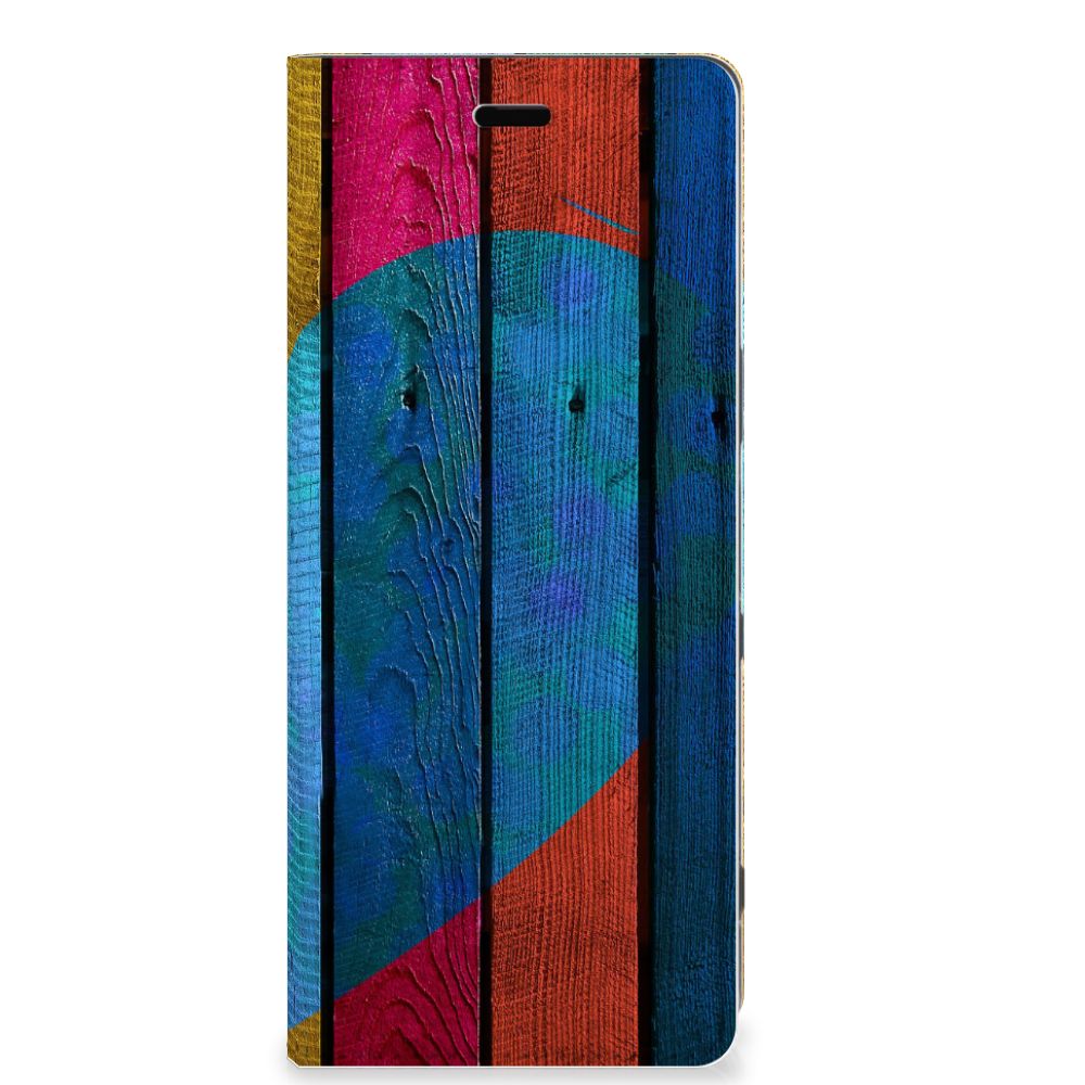 Sony Xperia 5 Book Wallet Case Wood Heart - Cadeau voor je Vriend - B2C Telecom