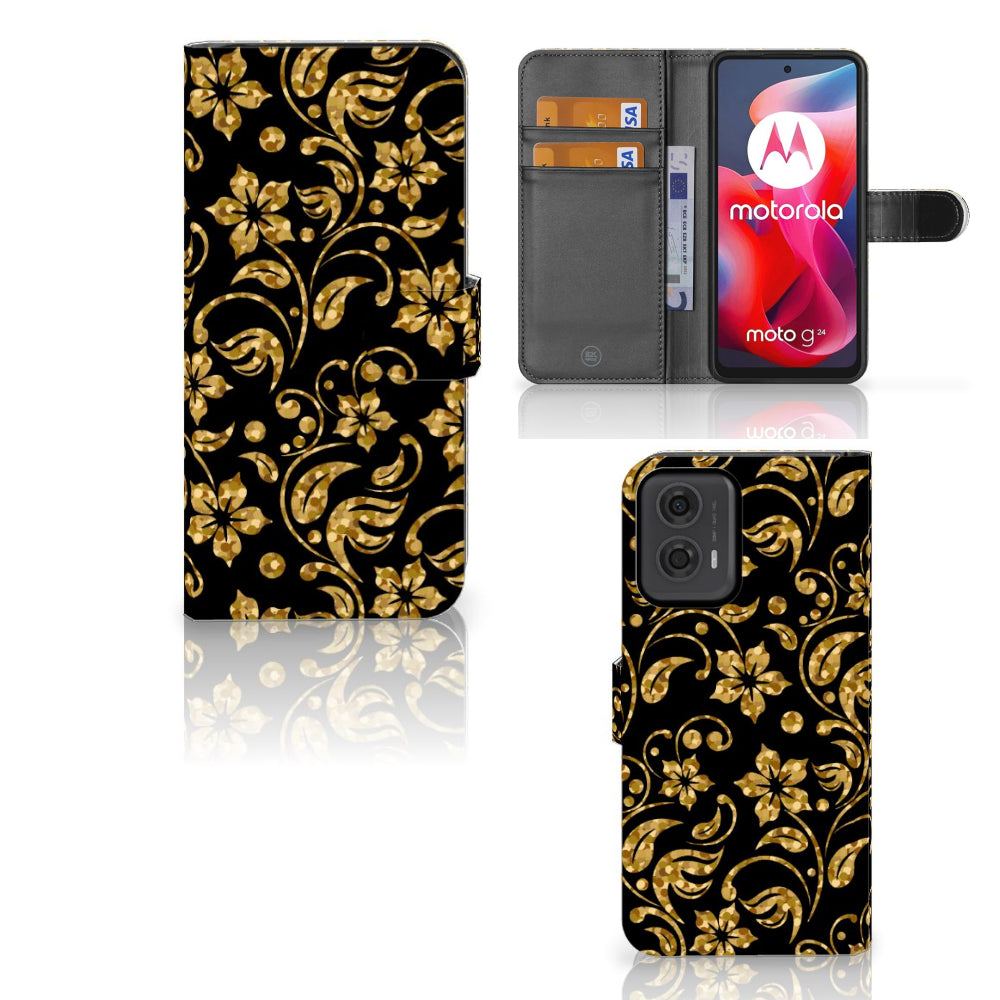 Motorola Moto G24 | G04 | G24 Power Hoesje Gouden Bloemen