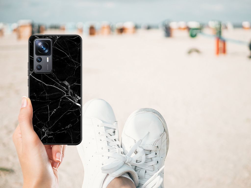 Xiaomi 12T | 12T Pro Marmeren Print Telefoonhoesje Marmer Zwart - Origineel Cadeau Vader B2C Telecom