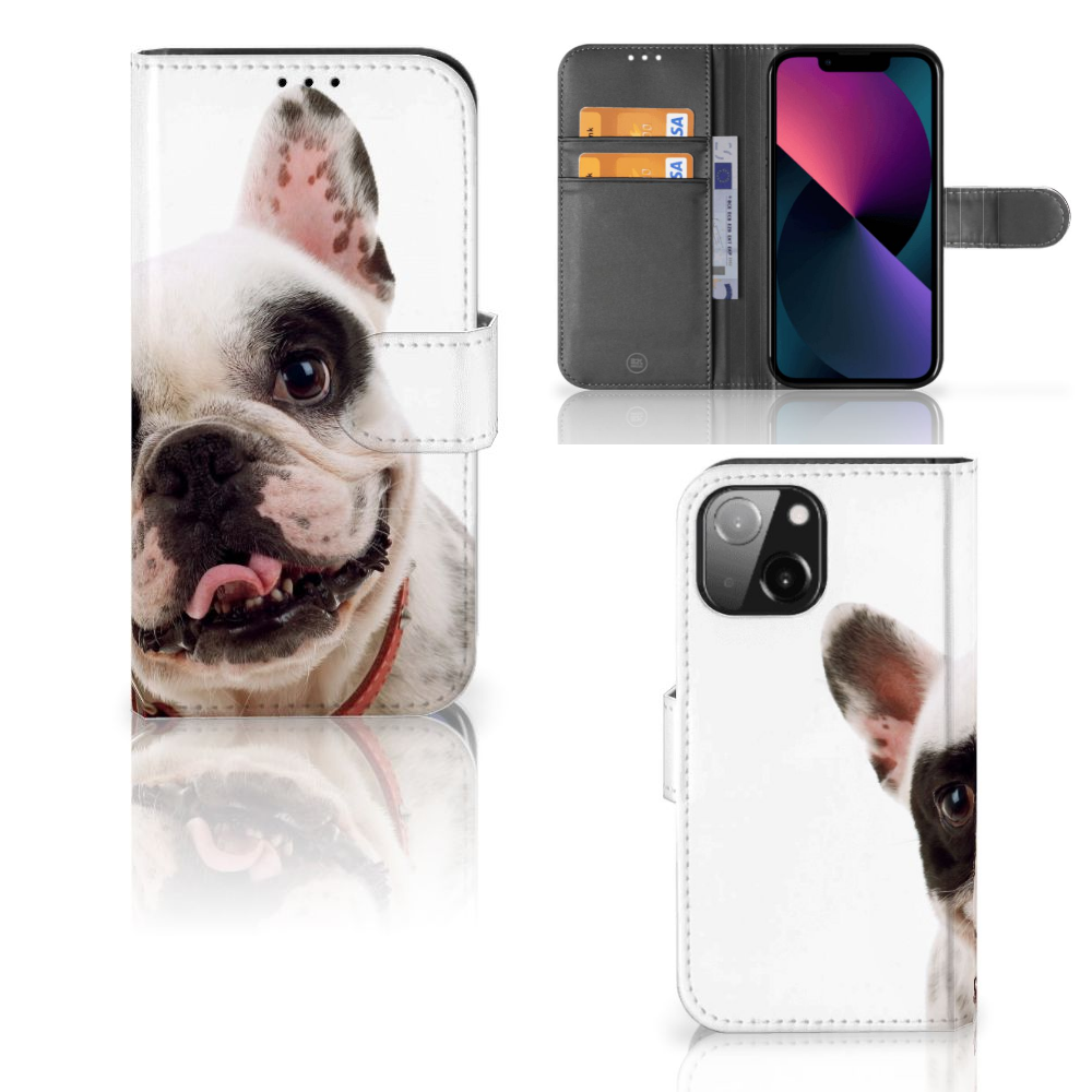 iPhone 13 Mini Telefoonhoesje met Pasjes Franse Bulldog met schattige hond op hoesje đļ