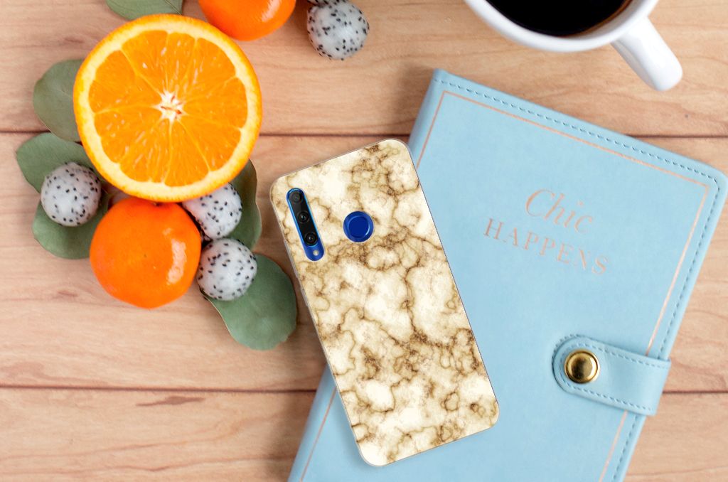 Honor 20 Lite TPU Siliconen Hoesje Marmer Goud