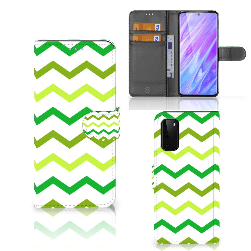 Samsung Galaxy S20 Telefoon Hoesje Zigzag Groen