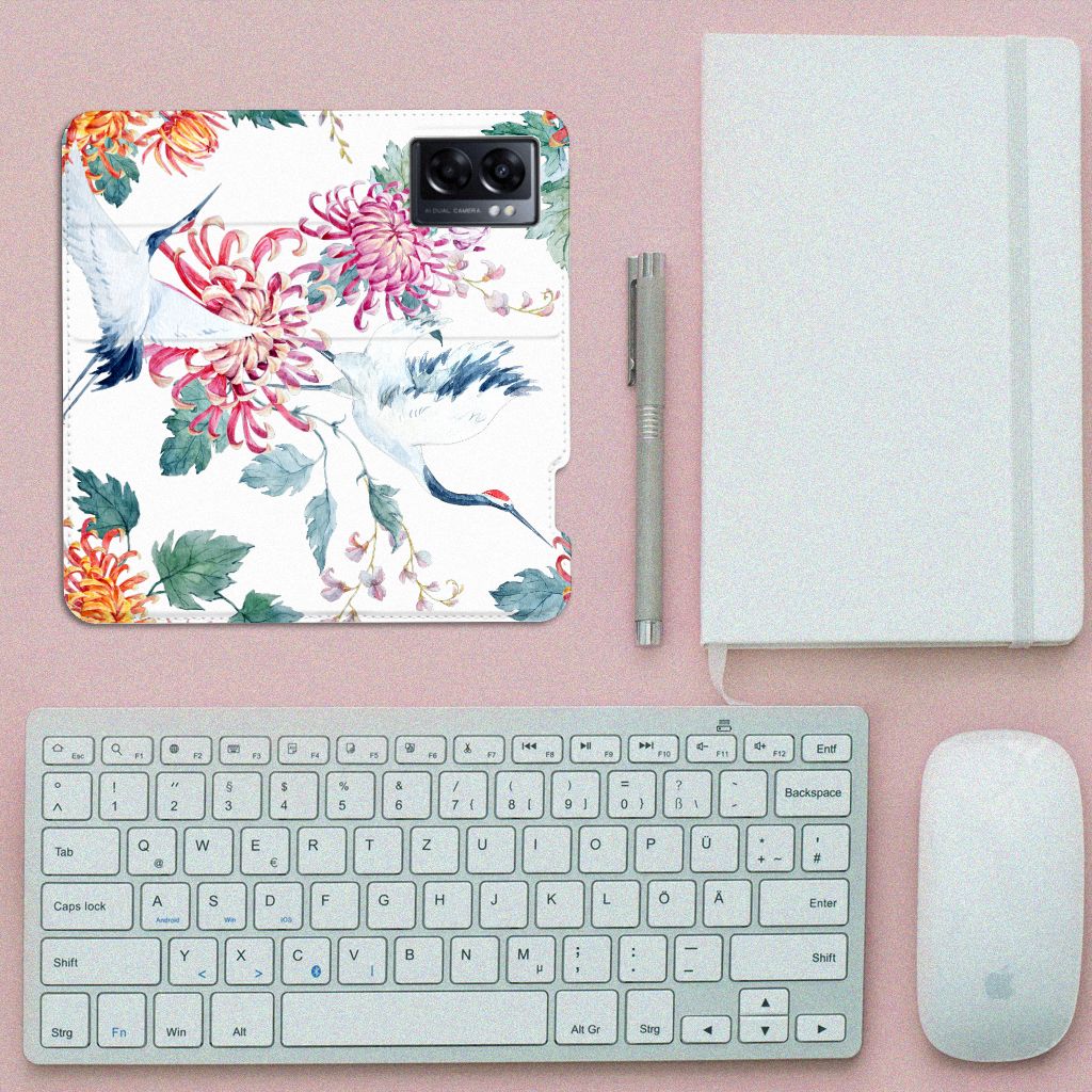 OPPO A77 5G | A57 5G Hoesje maken Bird Flowers - B2C Telecom