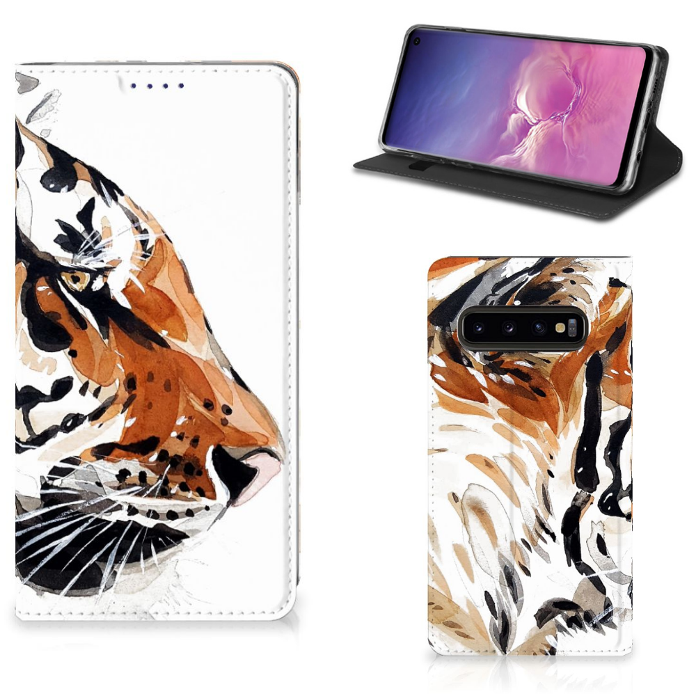Bookcase Samsung Galaxy S10 Watercolor Tiger