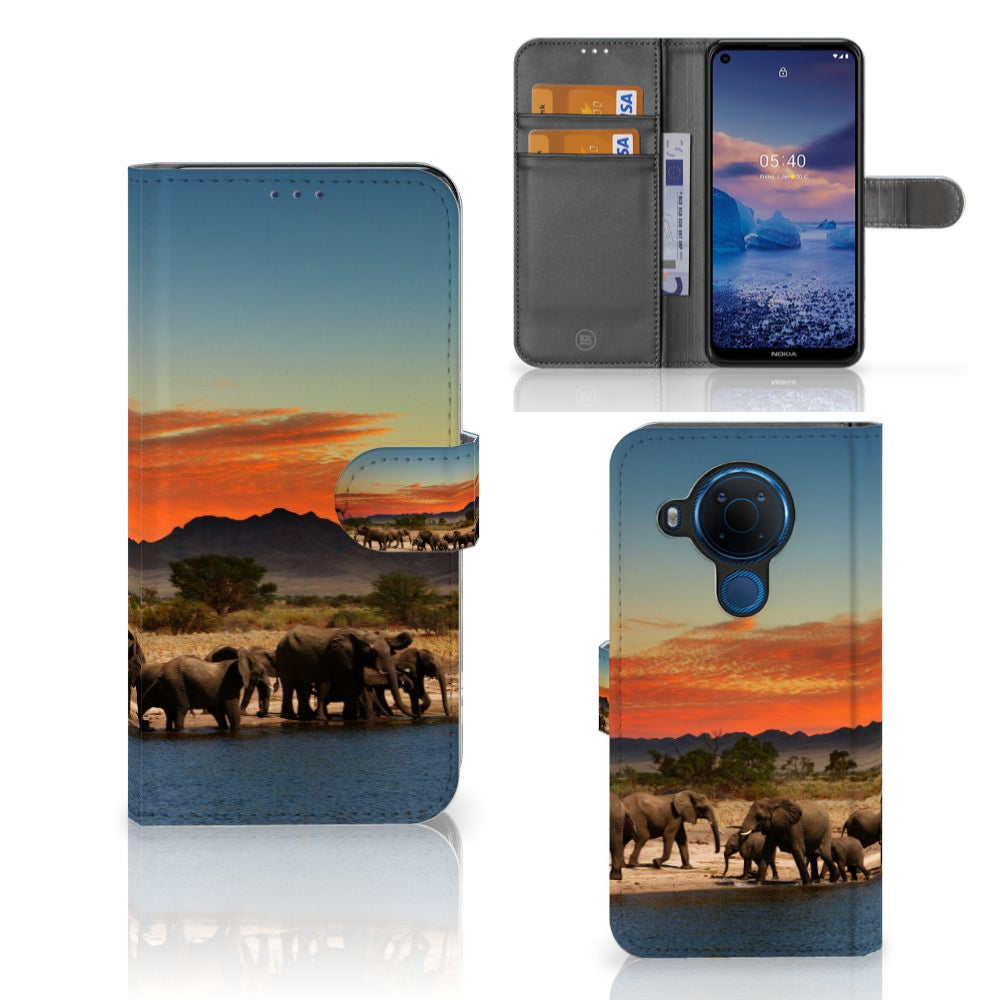 Nokia 5.4 Telefoonhoesje met Pasjes Olifanten