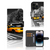 iPhone 15 Pro Flip Cover New York Taxi met zwart-wit afbeelding en gele taxi's op de achtergrond.