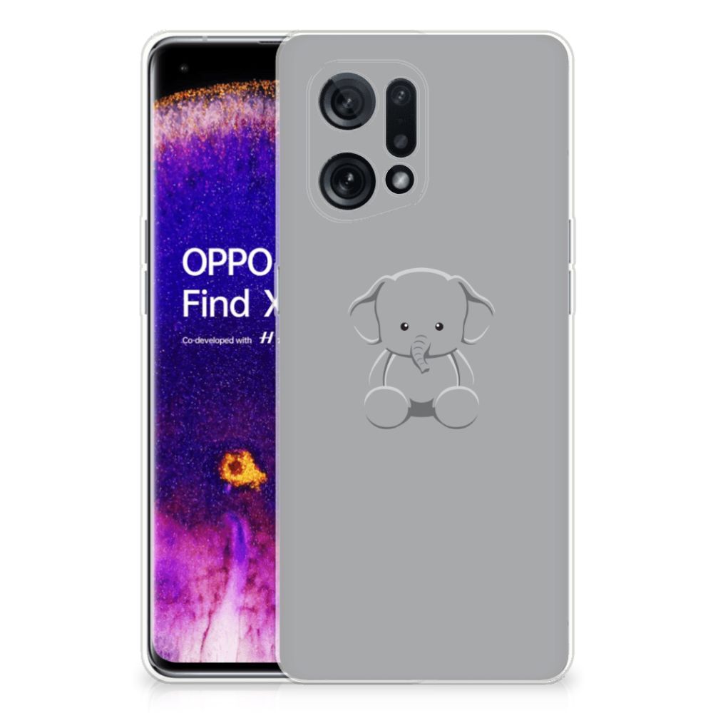 OPPO Find X5 Telefoonhoesje met Naam Grijs Baby Olifant B2C Telecom