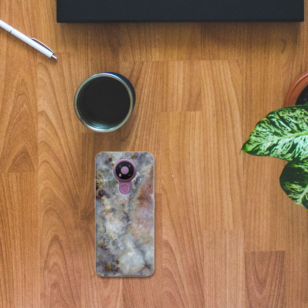Nokia 3.4 TPU Siliconen Hoesje Marmer Grijs B2C Telecom