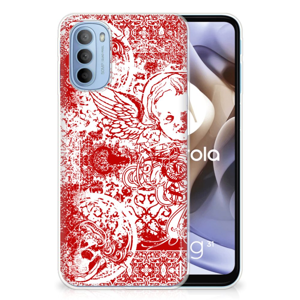 Silicone Back Case Motorola Moto G31 | G41 Angel Skull Rood B2C Telecom