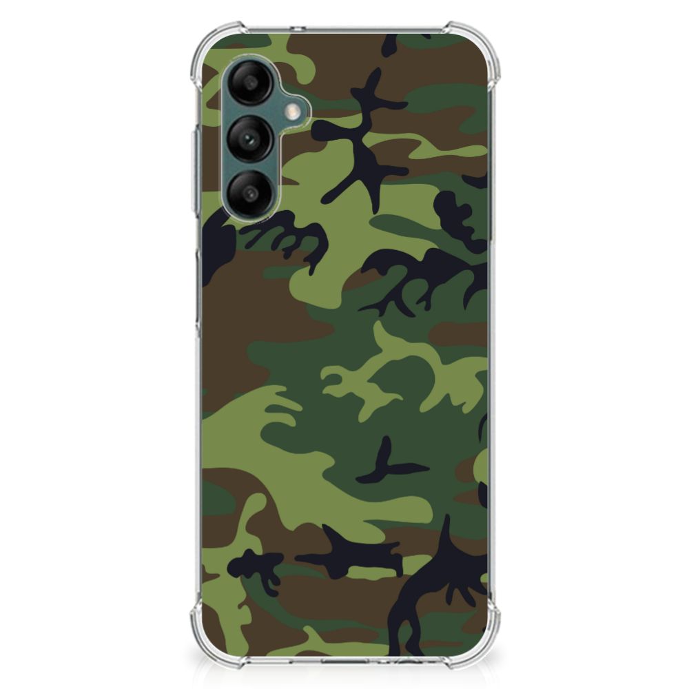 Samsung Galaxy A14 5G/4G Doorzichtige Silicone Hoesje Army Dark met camouflage ontwerp.