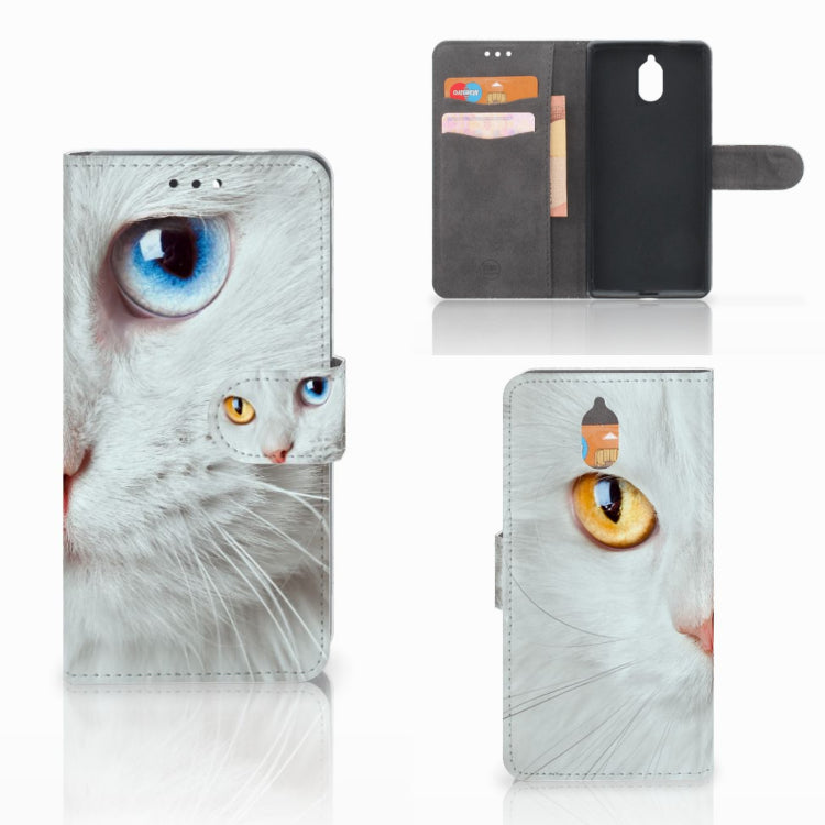 Nokia 3.1 (2018) Telefoonhoesje met Pasjes Witte Kat
