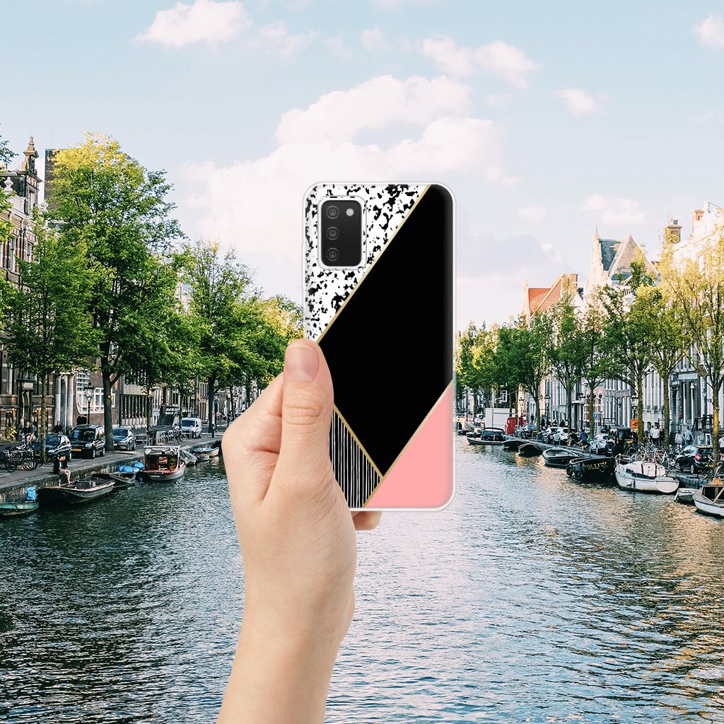 Samsung Galaxy A03S TPU Hoesje Zwart Roze Vormen B2C Telecom