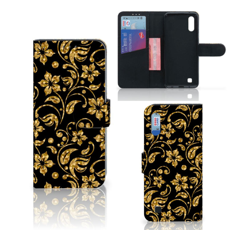 Samsung Galaxy M10 Hoesje Gouden Bloemen