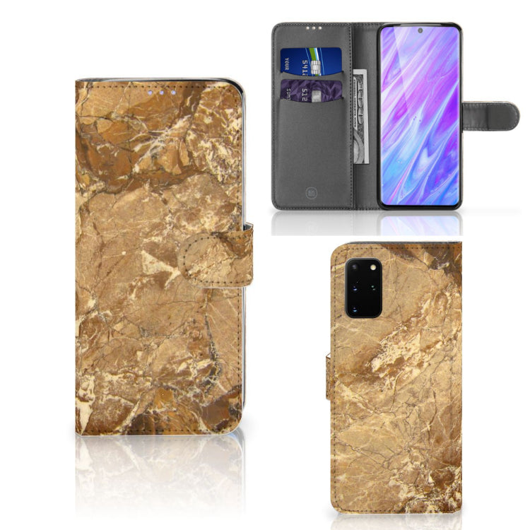 Samsung Galaxy S20 Plus Bookcase Marmer Creme met luxe marmerdesign en pasjeshouder