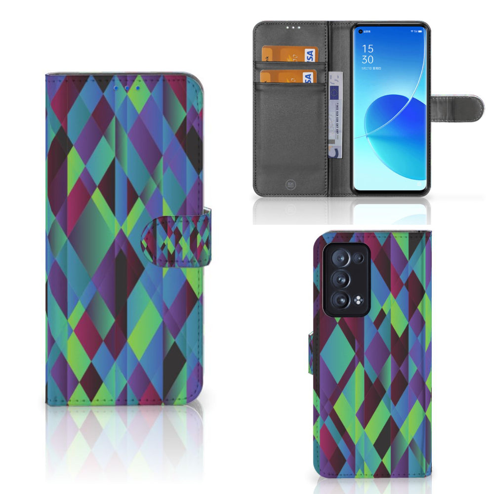 OPPO Reno 6 Pro Plus 5G Book Case Abstract Green Blue