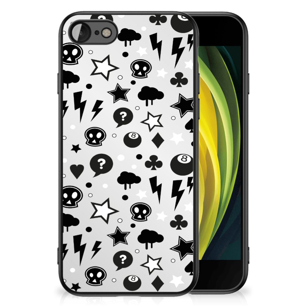 Telefoonhoesje iPhone SE 2022 | SE 2020 | 7/8 Silver Punk met een opvallend skulls design en schokabsorberend materiaal.