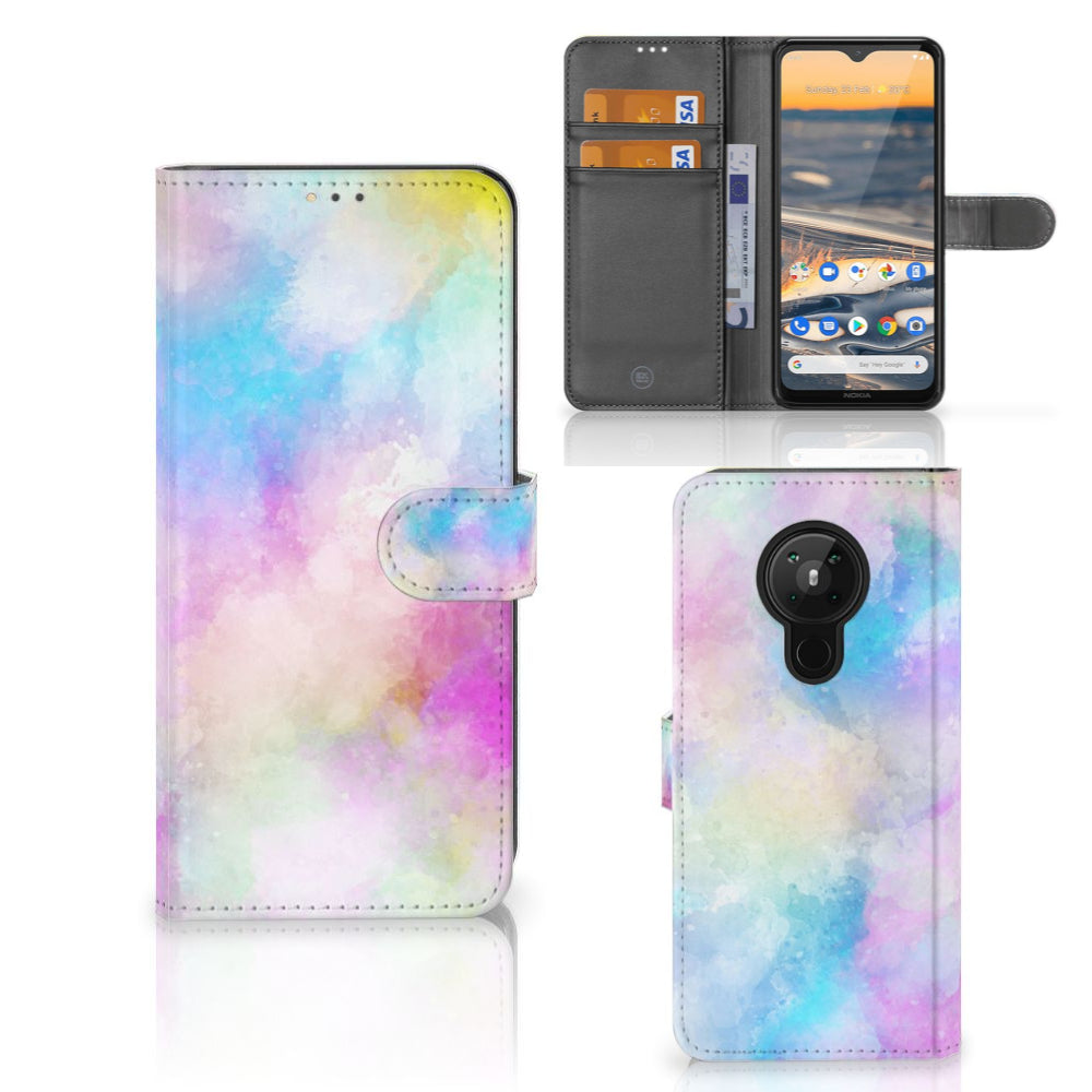 Hoesje Nokia 5.3 Watercolor Light met pastelkleuren en pasjeshouder voor unieke uitstraling.