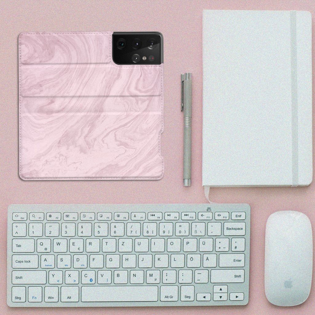 Samsung Galaxy S21 Ultra Standcase Marble Pink - Origineel Cadeau Vriendin - B2C Telecom