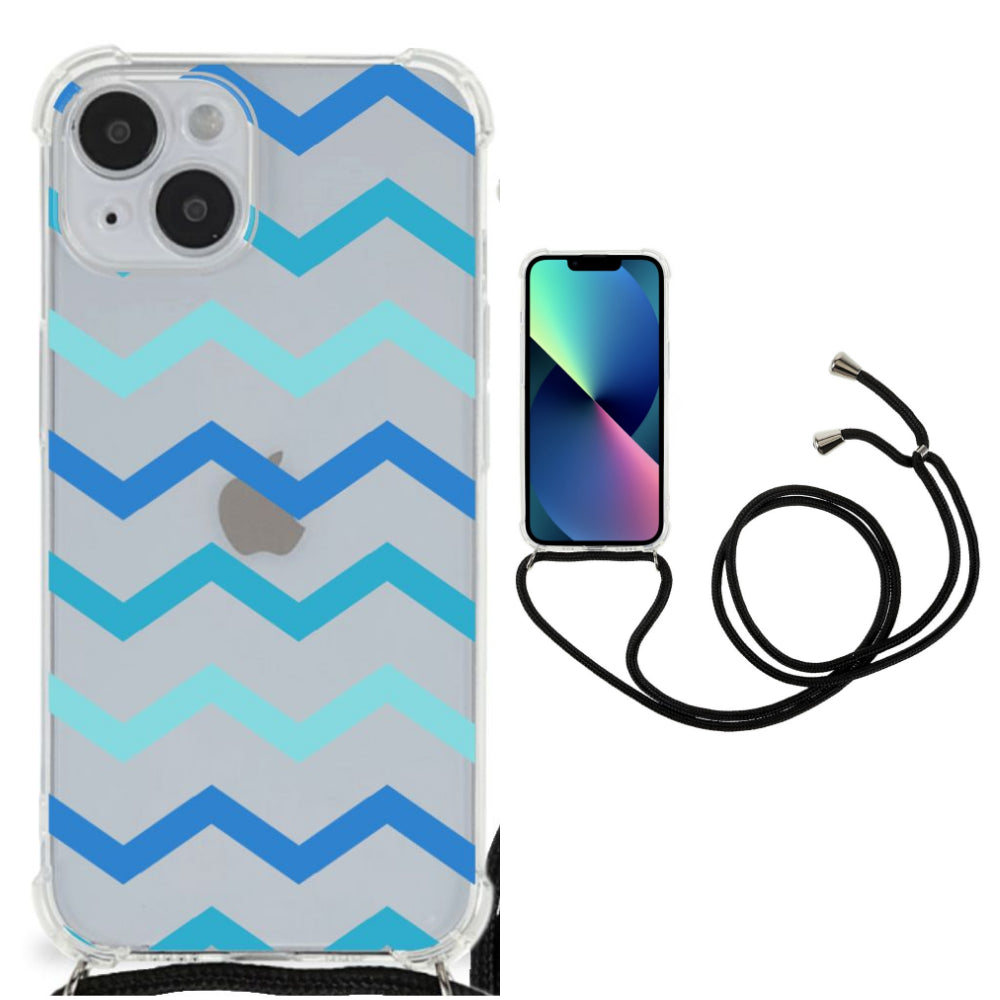 iPhone 14 Doorzichtige Silicone Hoesje Zigzag Blauw