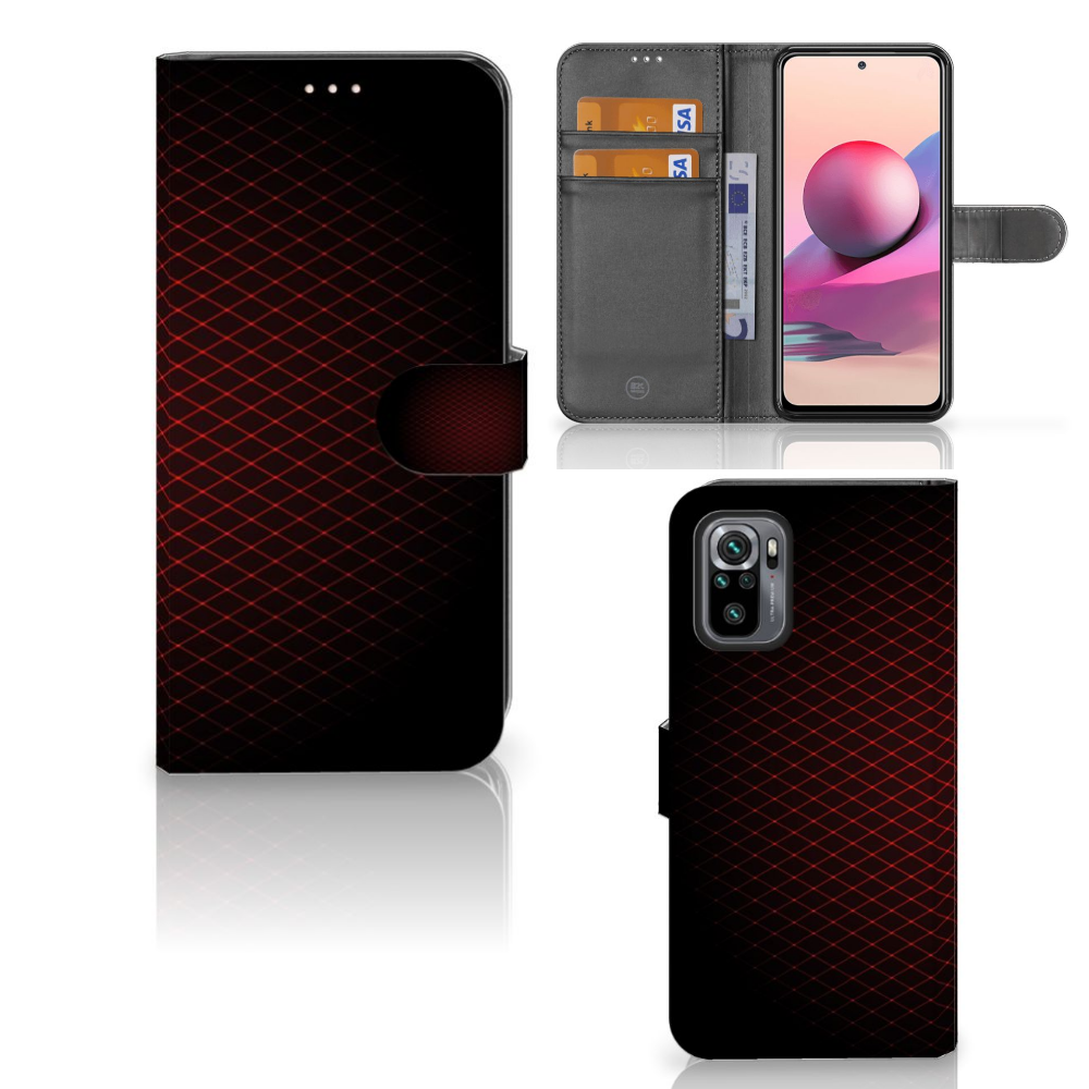 Xiaomi Redmi Note 10S | 10 4G | Poco M5s Telefoon Hoesje Geruit Rood met ruimte voor 3 pasjes.