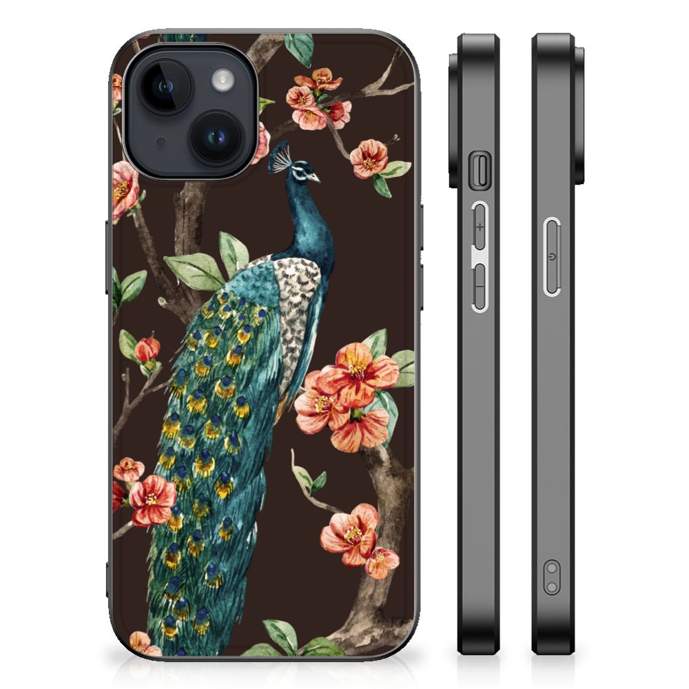 iPhone 15 Plus Dierenprint Telefoonhoesje Pauw met Bloemen