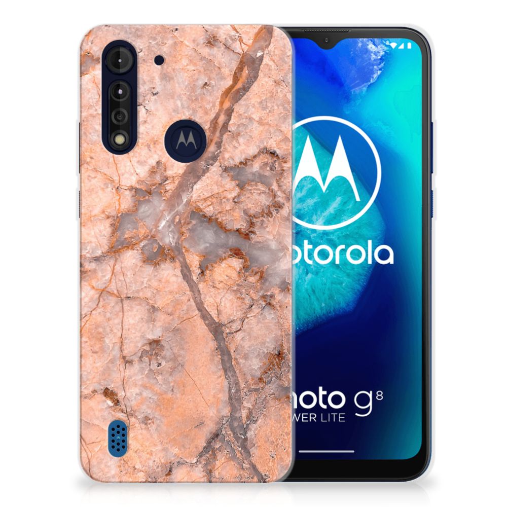 Motorola Moto G8 Power Lite TPU Siliconen Hoesje Marmer Oranje