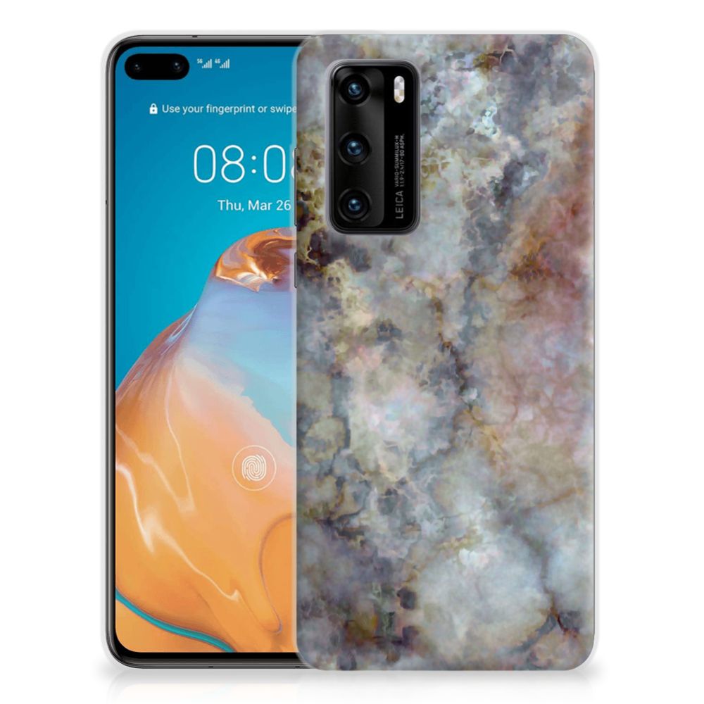 Huawei P40 TPU Siliconen Hoesje Marmer Grijs B2C Telecom
