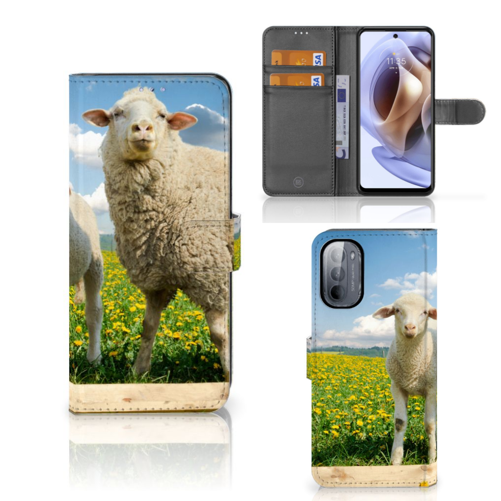 Motorola Moto G31 | G41 Telefoonhoesje met Pasjes Schaap en Lammetje