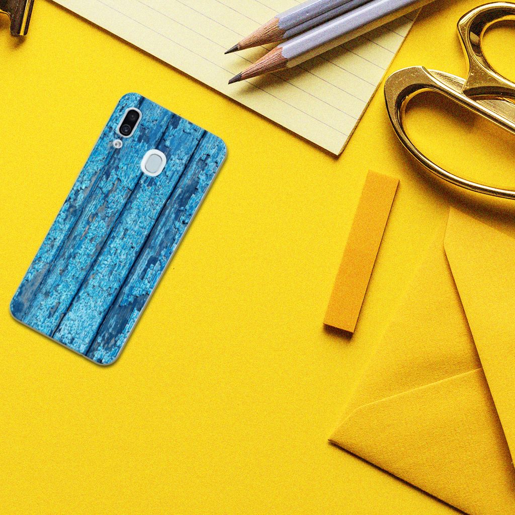 Samsung Galaxy A30 Bumper Hoesje Wood Blue